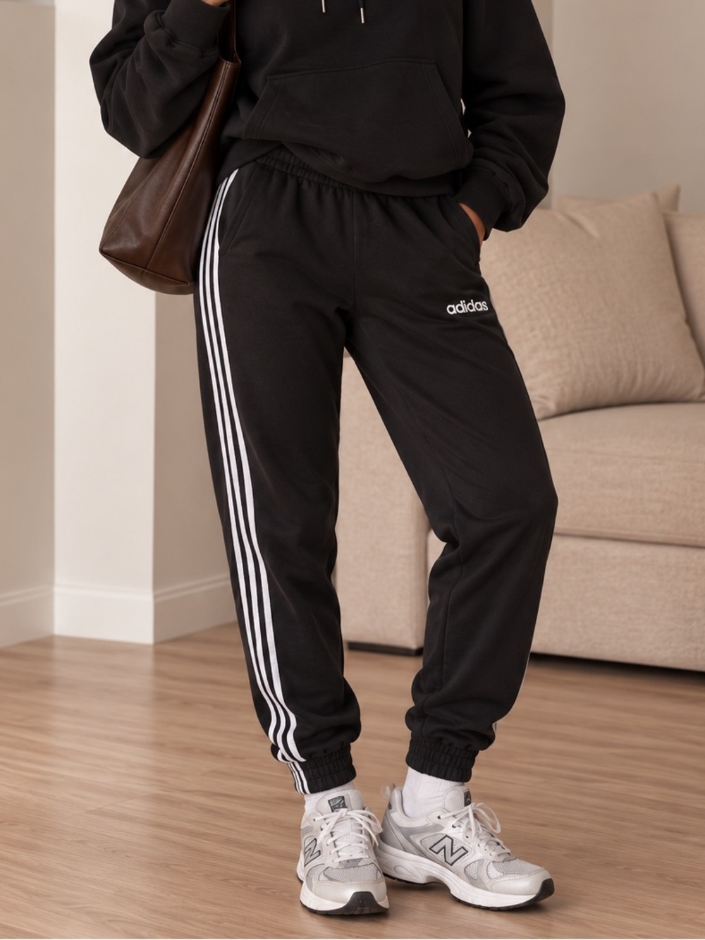 adidas Black Jogger Sweatpants with White 3-Stripes